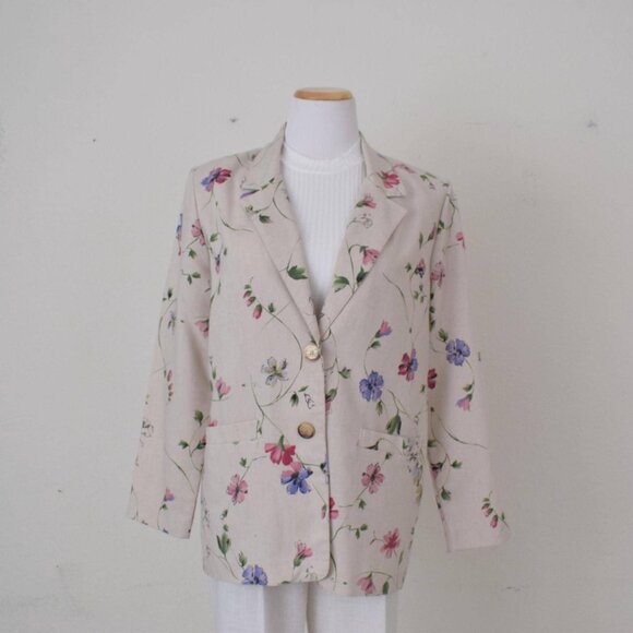 Vintage 90s Floral Lightweight Blazer by Alfred Dunner Petite | size‎ 12 - Picture 5 of 10